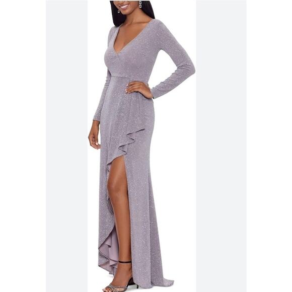 Betsy & Adam Dresses & Skirts - Betsy & Adam Long Sleeve Glitter Knit Gown maxi ball gown prom wedding Size 8